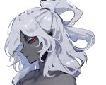  1boy bare_shoulders black_sclera black_skin colored_sclera colored_skin kageorochi kmnk_(kumanuko) long_hair looking_at_viewer male_focus pointy_ears profile red_eyes simple_background solo white_background white_hair youkai_(youkai_watch) youkai_watch 