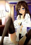  bra breast_hold cleavage dress_shirt kurot open_shirt pantsu see_through thighhighs wet wet_clothes 