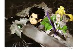  armor cleavage kabashima_yousuke kirito leafa pointy_ears sword sword_art_online thighhighs 