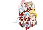  animal_ears asuna_(sword_art_online) christmas cleavage dress leafa lisbeth maeda_tatsuyuki pointy_ears possible_duplicate silica sinon sword_art_online tail thighhighs yui_(sword_art_online) 