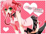  bad_id bad_pixiv_id bent_over bow green_eyes hair_bow happy_valentine heart highres hiromu0713 kanino_pan mouth_hold necktie pink_hair ribbon solo thighhighs utau valentine zettai_ryouiki 