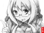  bangs breasts filicia_heideman fingers glasses gofu greyscale medium_breasts monochrome sketch smile solo sora_no_woto spot_color traditional_media 