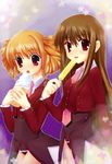  absurdres bare_legs beelzebub blonde_hair brown_hair drill_hair food highres ice_cream mammon multiple_girls necktie pink_neckwear red_eyes stakes_of_purgatory tsukimiya_kamiko umineko_no_naku_koro_ni 