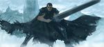  armor berserk black_hair cape commentary_request dragonslayer_(sword) guts huge_weapon m.u.g.e.n male_focus oggy snow solo sword weapon 