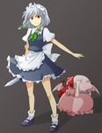  bat_wings blue_hair braid cowering hairband hanjuku_tomato hat izayoi_sakuya knife maid multiple_girls red_eyes remilia_scarlet short_hair silver_hair touhou twin_braids wings 