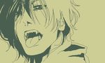  alucard_(hellsing) face fangs green hellsing lowres male_focus monochrome oekaki solid&amp;etc solo tongue vampire yellow_background 