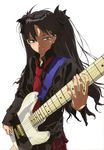  absurdres black_hair bow fate/stay_night fate_(series) green_eyes guitar hair_bow highres instrument kuwana_ikuo long_hair necktie solo toosaka_rin two_side_up 