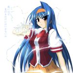  aq_interactive arcana_heart atlus blue_hair examu lightning long_hair red_eyes school_uniform schoolgirl tsuzura_saki 