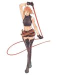  antenna_hair arm_up armpits artist_request bare_shoulders belt boots dagger gloves green_eyes jewelry midriff mila_nebraska necklace non-web_source official_art orange_hair short_hair shorts simple_background sleeveless sleeveless_turtleneck smile solo tales_weaver thigh_boots thighhighs tsurime turtleneck weapon whip white_background 