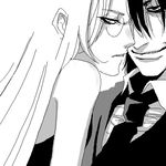  1girl alucard_(hellsing) black couple glasses greyscale hellsing hetero integra_hellsing long_hair lowres monochrome necktie oekaki solid&amp;etc white white_background 