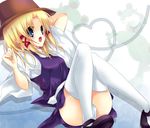  bad_id bad_pixiv_id blonde_hair blue_eyes hair_ribbon hat moriya_suwako panties pantyshot ribbon ritsuhi short_hair solo thighhighs touhou underwear upskirt white_legwear white_panties 