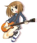  ahoge bow brown_eyes brown_hair guitar heppokokun hirasawa_yui instrument k-on! school_uniform solo 