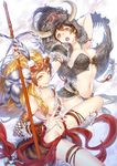  armor bikini_armor cleavage esha fishnets garter genderswap journey_to_the_west pointy_ears sun_wukong weapon zhu_bajie 