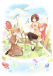  animal bandaid bandaid_on_knee bangs bird blonde_hair blue_sky braid breasts brown_hair brown_skirt bunny capelet cat chair cloud cloudy_sky collage crayon day dress flower frilled_sleeves frills grass hair_ornament hair_over_shoulder hair_ribbon hairclip hat highres hiiragi_souren holding holding_animal jewelry long_hair medium_breasts multiple_girls necklace one_eye_closed open_mouth original painting painting_(object) rainbow ribbon shoes short_hair short_sleeves shorts single_braid sitting skirt sky smile sparkle thighhighs tress_ribbon wariza yellow_eyes yellow_ribbon yellow_shorts 
