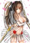  amagi_brilliant_park breast_hold cleavage dress gun jjjjj pantsu see_through sento_isuzu thighhighs wedding_dress 