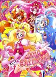  4girls :d absurdres akagi_towa amanogawa_kirara argyle argyle_background arm_warmers aroma_(go!_princess_precure) artist_request bangs bird blonde_hair blue_eyes blue_hair bow bracelet brown_hair cure_flora cure_mermaid cure_scarlet cure_twinkle dog dress-up_key earrings go!_princess_precure happy haruno_haruka highres jewelry kaidou_minami long_hair looking_at_viewer low-tied_long_hair magical_girl multicolored multicolored_background multicolored_hair multiple_girls official_art open_mouth outstretched_hand parted_bangs pink_bow pink_hair pointy_ears precure puff_(go!_princess_precure) puffy_sleeves purple_eyes purple_hair quad_tails red_eyes red_hair shoes smile star star_earrings streaked_hair thick_eyebrows twintails two-tone_hair 