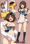  admiral_(kancolle) breasts cameltoe cleavage heels kantai_collection maya_(kancolle) nipples no_bra open_shirt pantsu skirt_lift takayaki 