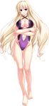  blonde_hair blue_eyes breasts casual_one-piece_swimsuit cleavage cleavage_cutout crossed_arms earrings full_body highleg highleg_swimsuit highres jewelry large_breasts long_hair looking_at_viewer navel one-piece_swimsuit open_mouth silveria_leodiehl solo standing swimsuit thigh_gap transparent_background unionism_quartet 