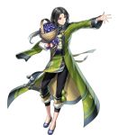  1boy alternate_costume basket black_hair bow bowtie cape facial_mark fire_emblem fire_emblem:_akatsuki_no_megami fire_emblem:_souen_no_kiseki fire_emblem_heroes flower forehead_mark full_body haru_(toyst) highres long_hair low_ponytail male_focus nintendo official_art red_eyes soren teeth transparent_background 