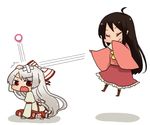  bandaid chibi danmaku fujiwara_no_mokou houraisan_kaguya kanna_(grapejery) multiple_girls rivalry touhou 