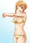  bikini breasts brown_eyes cleavage hanamaru_youchien hirokawa_kouichirou large_breasts long_hair navel one_eye_closed open_mouth orange_hair side-tie_bikini smile solo swimsuit yamamoto_nanako 