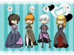  ai-wa angry blonde_hair blush brown_hair dress gloves heart long_hair multiple_girls orange_hair pantyhose ponytail short_hair silver_hair umineko_no_naku_koro_ni ushiromiya_eva ushiromiya_kyrie ushiromiya_natsuhi ushiromiya_rosa valentine 