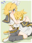  1girl ass ass_grab bad_id bad_pixiv_id blonde_hair blue_eyes blush brother_and_sister grabbing_another's_ass groping hair_ornament hair_ribbon hairclip headphones hug incest kagamine_len kagamine_rin ribbon short_hair siblings twincest twins vocaloid yaichi_(reverie) 