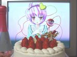  1girl 2d_dating bad_id bad_pixiv_id blush cake computer food fruit heart kado komeiji_satori lonely pastry photo solo strawberry touhou translated 