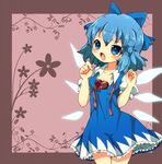  blue_eyes blue_hair bow breasts cirno cleavage dress gift hair_bow sasoribi-dekine short_hair small_breasts solo star touhou undone_necktie valentine wings 