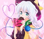  chocolate hat heart heart_of_string komeiji_koishi machiko_(beard) ribbon silver_hair solo symbol-shaped_pupils touhou valentine 