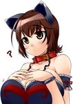  :&lt; ? animal_ears breast_suppress breasts cat_ears collar huge_breasts mizuki_gyokuran original short_hair slit_pupils solo yellow_eyes 