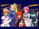  4girls alastor_(shakugan_no_shana) animal_ears bandages bread broom bucket candy cat_ears cosplay doll food halloween hat hatchet hecate higurashi_no_naku_koro_ni jack_skellington jewelry lollipop margery_daw melon_bread multiple_girls nose_hatchet pendant piku ryuuguu_rena ryuuguu_rena_(cosplay) shakugan_no_shana shana swirl_lollipop sword the_nightmare_before_christmas trick_or_treat vampire weapon wilhelmina_carmel witch witch_hat yoshida_kazumi 