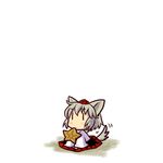  animal_ears chibi grey_hair hat inubashiri_momiji momiji_manjuu simple_background socha solo tail tail_wagging tokin_hat touhou wolf_ears wolf_tail |_| 