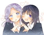  blush heart heart_hands heart_hands_duo kajiki_yumi multiple_girls one_eye_closed open_mouth saki smile touyoko_momoko tsuruga_school_uniform yoshioka_mitsuko 