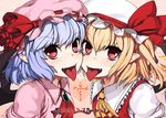  bad_id bad_pixiv_id blonde_hair cheek-to-cheek fangs flandre_scarlet hat lavender_hair multiple_girls pointy_ears red_eyes remilia_scarlet rkrk short_hair siblings side_ponytail sisters tongue touhou wings 