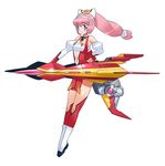  bare_shoulders blue_eyes detached_sleeves erul_tron hairband long_hair low-tied_long_hair mecha_musume navel necktie official_art otomedius pink_hair red solo white_background yoshizaki_mine 