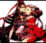  bayonetta bayonetta_(character) black_hair candy eyeshadow eyewear_on_head food glasses hosoime jeanne_(bayonetta) lollipop long_hair makeup multiple_girls short_hair 