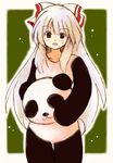  animal_costume cosplay eijima_moko fujiwara_no_mokou kigurumi long_hair panda_costume solo sweat touhou white_hair 