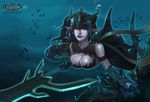  cleavage league_of_legends mermaid monster_girl nami_(league_of_legends) pointy_ears tail tnwjd2tkfkd weapon 