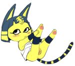  animal_crossing ankha_(animal_crossing) blush cat clothed clothing feline female mammal nintendo nozoku partially_clothed paws pussy spread_legs spreading video_games 