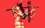  ass hyakka_ryouran_samurai_girls ni&theta; nopan seifuku sword thighhighs yagyuu_juubei_(hyakka_ryouran) yagyuu_juubei_mitsuyoshi 