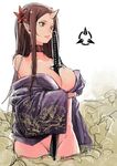  cleavage horns kimono no_bra nopan open_shirt pointy_ears shiro_shougun sketch sword 