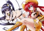  animal_ears bikini_top breast_hold breasts erect_nipples gotou_junji gun highschool_dxd himejima_akeno horns no_bra open_shirt pantsu rias_gremory thighhighs 