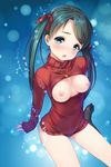  breasts cleavage kantai_collection mikuma_(kancolle) nipples no_bra paint_musume pantsu sweater 