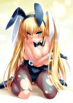  animal_ears breast_hold bunny_ears bunny_girl cleavage gun heels little_busters! no_bra pantyhose tokido_saya torn_clothes wardrobe_malfunction zen 