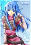  armor blue_background blue_eyes blue_hair copyright_name elbow_gloves fire_emblem fire_emblem:_monshou_no_nazo gloves konataeru long_hair pegasus_knight sheeda 