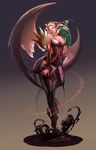  absurdres aion angel_wings asmodian book breasts cleavage detached_sleeves green_hair highres juno_jeong large_breasts official_art pointy_ears solo wings 