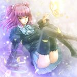  black_legwear blue_eyes breasts bug butterfly hair_bobbles hair_ornament insect large_breasts long_hair petals pleated_skirt red_hair skirt solo thighhighs umineko_no_naku_koro_ni ushiromiya_ange youshuu zettai_ryouiki 