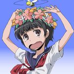  bee brown_eyes bug flower hair_flower hair_ornament head_wreath insect norikara oekaki sakugawa_school_uniform school_uniform serafuku short_hair solo to_aru_kagaku_no_railgun to_aru_majutsu_no_index uiharu_kazari 