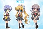  air blonde_hair blue_eyes blue_hair chibi green_eyes grey_hair kamio_misuzu kirishima_kano long_hair multiple_girls ponytail red_eyes ribbon school_uniform shinoa toono_minagi 